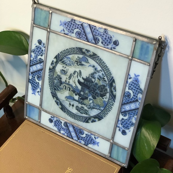Other - Authentic Blue & White Chinoiserie Glass Stained Glass Suncatcher
